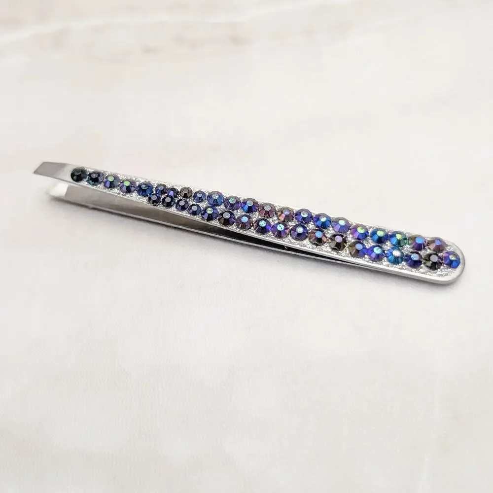 Faux Gem Glam Tweezers - Dark Iridescent Multi Colored Gems